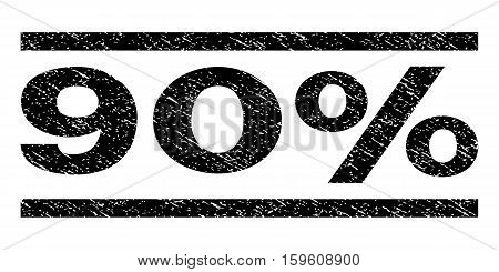 90 Percent watermark stamp. Text caption between horizontal parallel lines with grunge design style. Rubber seal black stamp with dust texture. Vector ink imprint on a white background.