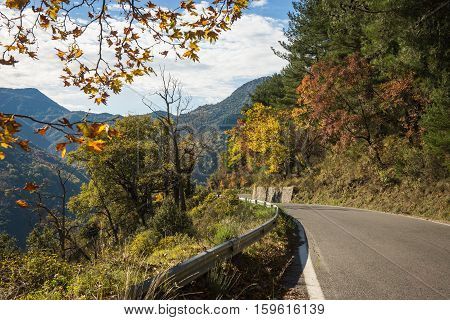 Scenic Mountain Autumn Landscape Near  Village Langadia, Peloponnese, Greece