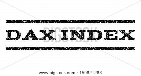 Dax Index watermark stamp. Text tag between horizontal parallel lines with grunge design style. Rubber seal black stamp with scratched texture. Vector ink imprint on a white background.