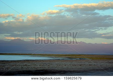 Sunset in Salt lagoon Cejar in Chile