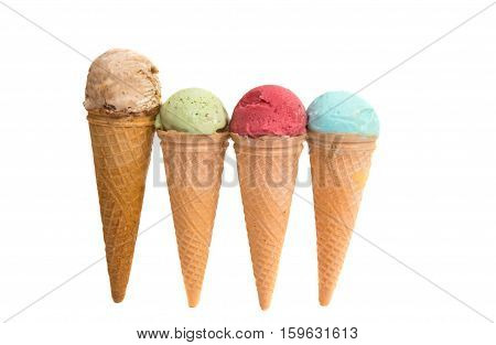 color ice cream isolated on white background