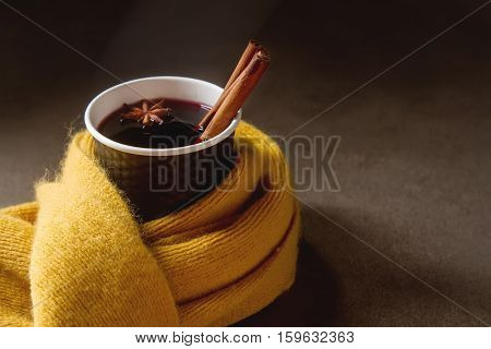 Christmas Drink. Mulled Red Wine In A Paper Cup With Black Karit