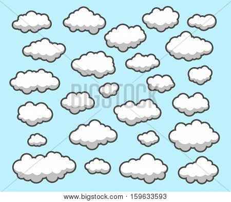Clouds collection in different variations on Blue Background.