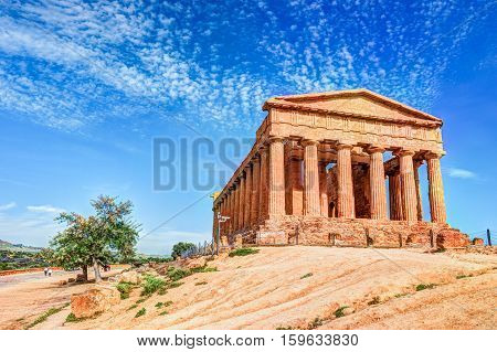 The famous Temple of Concordia in the Valley of Temples near Agrigento, Sicily