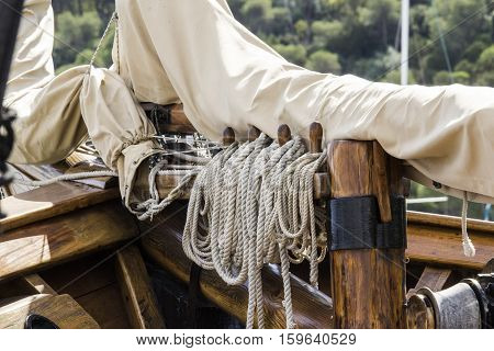 Cagliari: detail of a sailboat anchored in the harbor of Marina Piccola - Sardinia