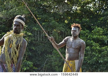 Youw Village, Asmat Region, New Guinea, Indonesia - May 23, 2016: Canoe War Ceremony Of Asmat People
