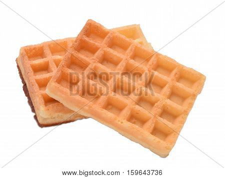 Two belgian thin waffels isolated on white