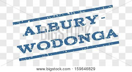 Albury-Wodonga watermark stamp. Text tag between parallel lines with grunge design style. Rubber seal stamp with dust texture. Vector cobalt blue color ink imprint on a chess transparent background.