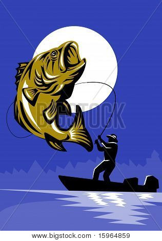 Largemouth bas fisk slingrede af flyve fiskeren