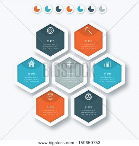 Vector illustration infographics seven hexagons. Stock vector