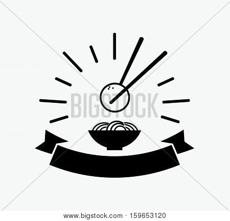 chopstick meatball with noodle in bowl logo design