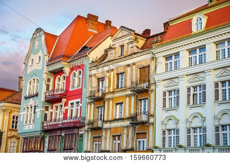 Colorful Houses In Timisoara At Sunset, Romania