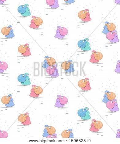 Santa Clauses brings gifts in a big bags. Vector pattern illustration.