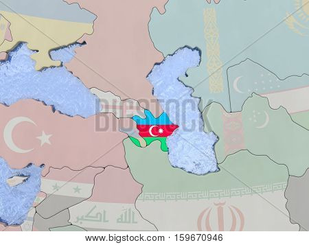 Azerbaijan With Flag On Globe