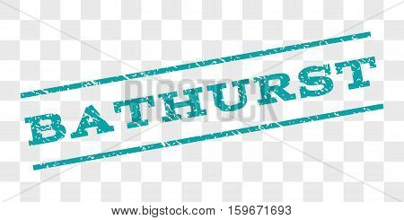 Bathurst watermark stamp. Text tag between parallel lines with grunge design style. Rubber seal stamp with scratched texture. Vector cyan color ink imprint on a chess transparent background.