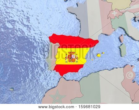 Spain With Flag On Globe