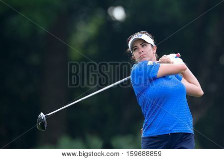 KUALA LUMPUR, MALAYSIA - OCTOBER 29, 2016: Gerina Piller of the USA tees off at the TPC Golf Course at the 2016 Sime Darby LPGA Malaysia golf tournament.