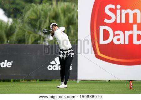 KUALA LUMPUR, MALAYSIA - OCTOBER 29, 2016: Pornanong Phatlum of Thailand tees off at the TPC Golf Course on Round 3 of the 2016 Sime Darby LPGA Malaysia golf tournament.