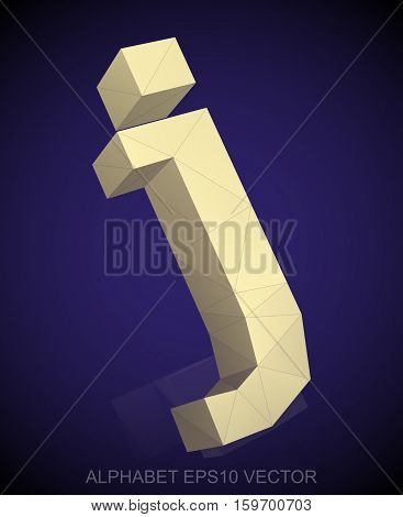 Abstract Yellow 3D polygonal lowercase letter J with reflection. Low poly alphabet collection. EPS 10 vector illustration.