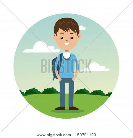 back school boy blue tshirt student landscape background vector illustration eps 10