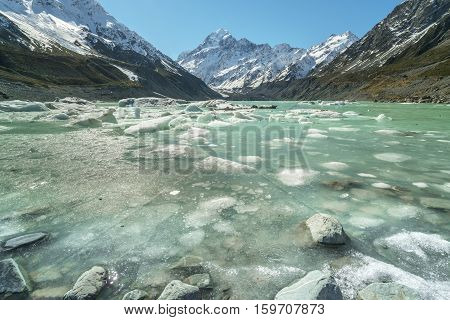 Mueller Glacier Aoraki Mt Cook National Par South Island New Zealand