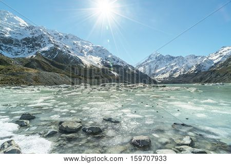 Mueller Glacier Aoraki Mt Cook National Par South Island New Zealand