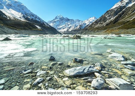 Mueller Glacier Aoraki Mt Cook National Par South Island New Zealand