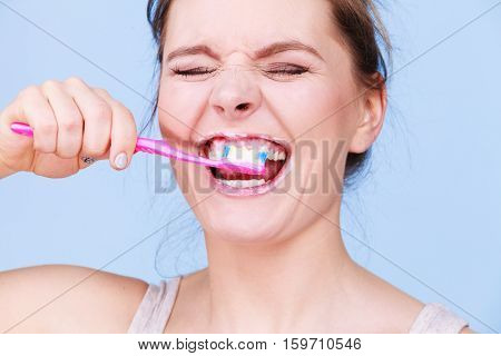 Woman Brushing Cleaning Teeth