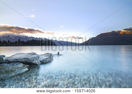 Sunrise view from Queentown lake New Zealand