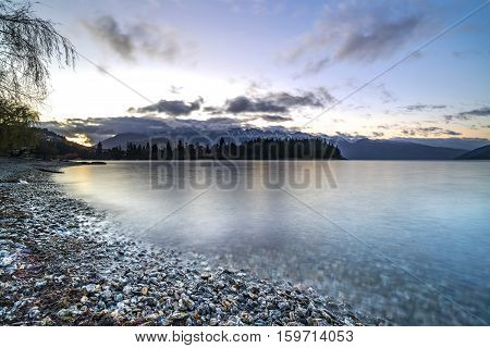 Sunrise view from Queentown lake New Zealand