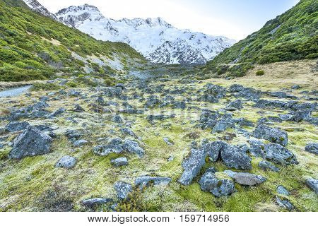Nature mountain rock at mount cook, new zealand