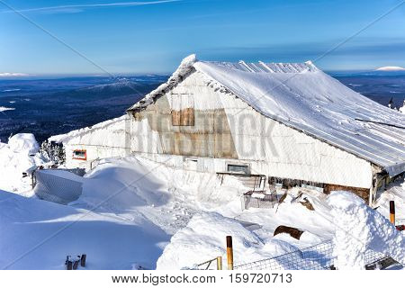 Buddhist monastery Shad Tchup Ling on the top of the mountain. Top view