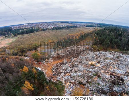 Aerial view of the solid waste landfill near the village.