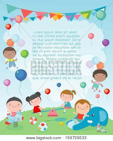 children in the playground, Template for advertising brochure, kids at playground, your text ,Kids and frame,child and frame,Vector Illustration