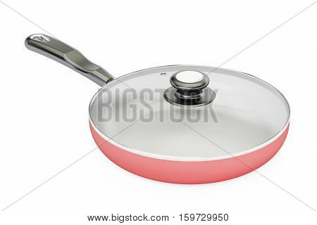 ceramic frypan with glass cover 3D rendering isolated on white background