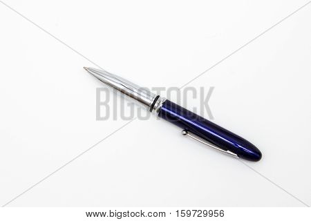 blue Ballpoint Pen Isolated on White Background
