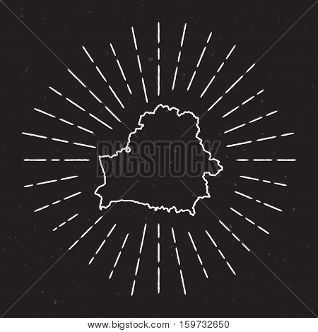Belarus Vector Map Outline With Vintage Sunburst Border. Hand Drawn Map With Hipster Decoration Elem