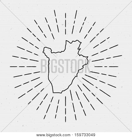 Vector Burundi Map Outline With Retro Sunburst Border. Hand Drawn Hipster Decoration Element. Black
