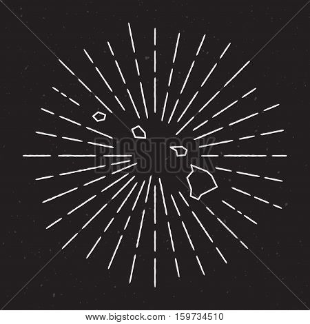 Usa Vector Map Outline With Vintage Sunburst Border. Hand Drawn Map With Hipster Decoration Element.