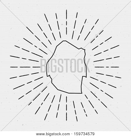 Retro Sunburst Hipster Design. Swaziland Map Surrounded By Vintage Sunburst Rays. Trendy Hand Drawn