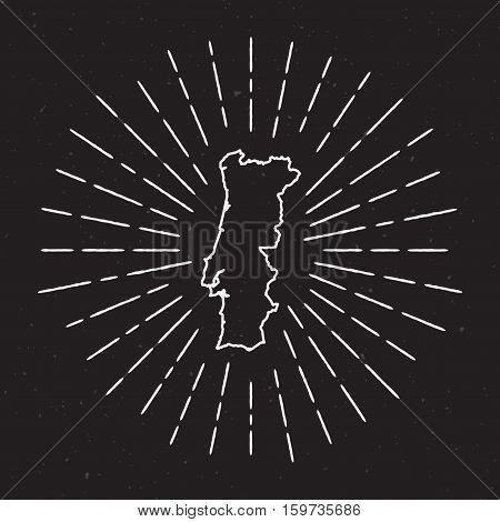 Portugal Vector Map Outline With Vintage Sunburst Border. Hand Drawn Map With Hipster Decoration Ele