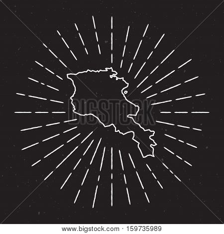 Armenia Vector Map Outline With Vintage Sunburst Border. Hand Drawn Map With Hipster Decoration Elem