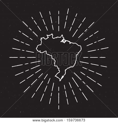 Brazil Vector Map Outline With Vintage Sunburst Border. Hand Drawn Map With Hipster Decoration Eleme