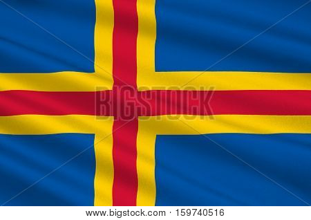 Flag Of Aland Islands is a region of Finland. 3d illustration