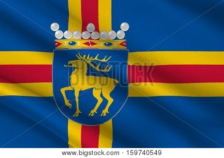 Flag Of Aland Islands is a region of Finland. 3d illustration