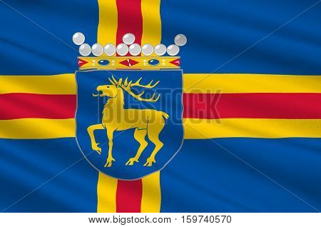 Flag Of Aland Islands is a region of Finland. 3d illustration