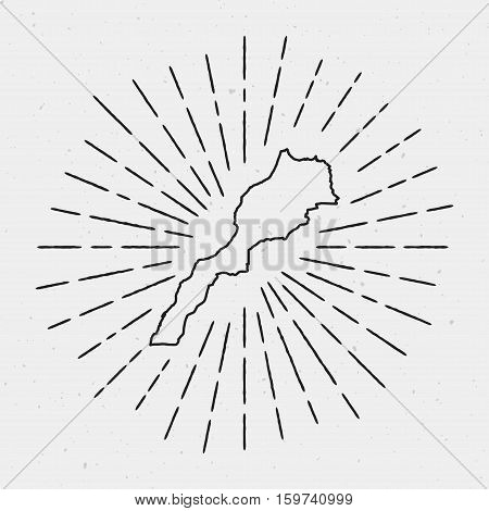 Vector Morocco Map Outline With Retro Sunburst Border. Hand Drawn Hipster Decoration Element. Black