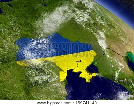Ukraine With Embedded Flag On Earth