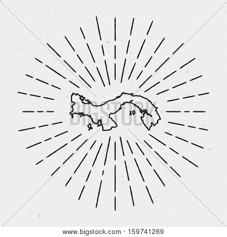 Vector Panama Map Outline With Retro Sunburst Border. Hand Drawn Hipster Decoration Element. Black R