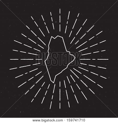 Usa Vector Map Outline With Vintage Sunburst Border. Hand Drawn Map With Hipster Decoration Element.